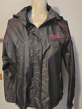 Estes PARK Gray Hooded Shell Jacket with Pink Accents
